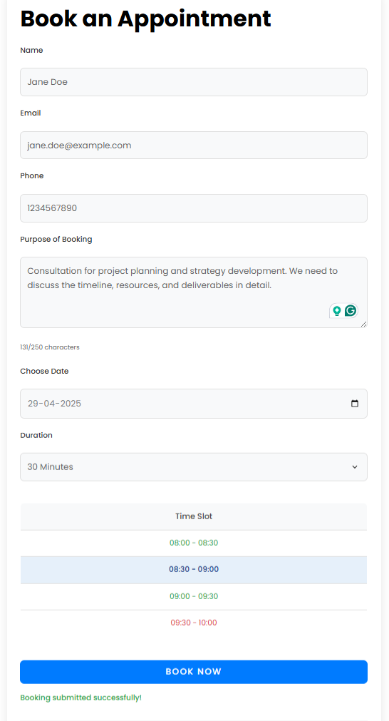 BookSmart Booking Form Interface
